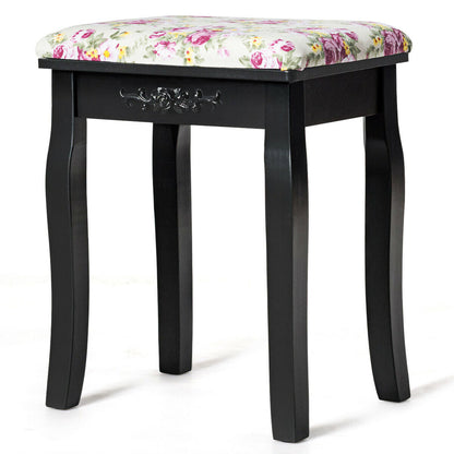 Vanity Wood Dressing Stool Padded Piano Seat with Rose Cushion
