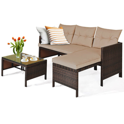 Juego de sofá de ratán de mimbre para patio de 3 piezas - Beige
