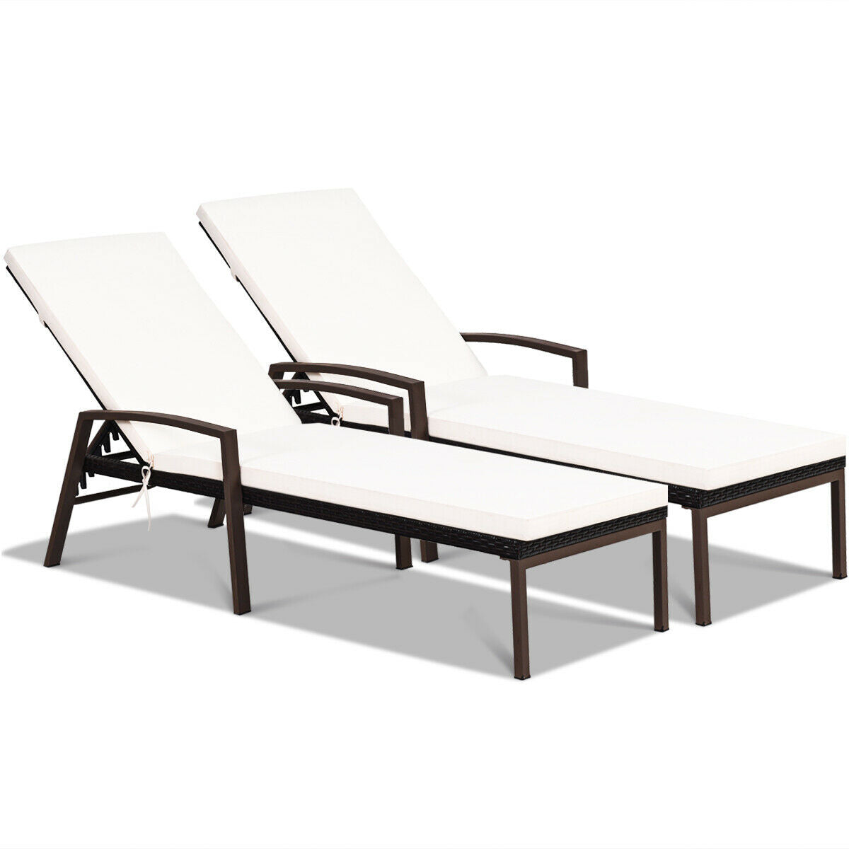 2 Pieces Patio Rattan Adjustable Back Lounge Chair with Armrest and Removable Cushions-Red