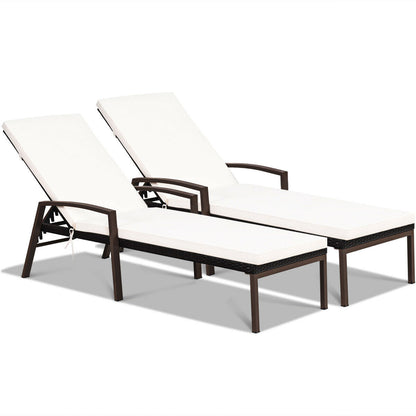 2 Pieces Patio Rattan Adjustable Back Lounge Chair with Armrest and Removable Cushions-Red