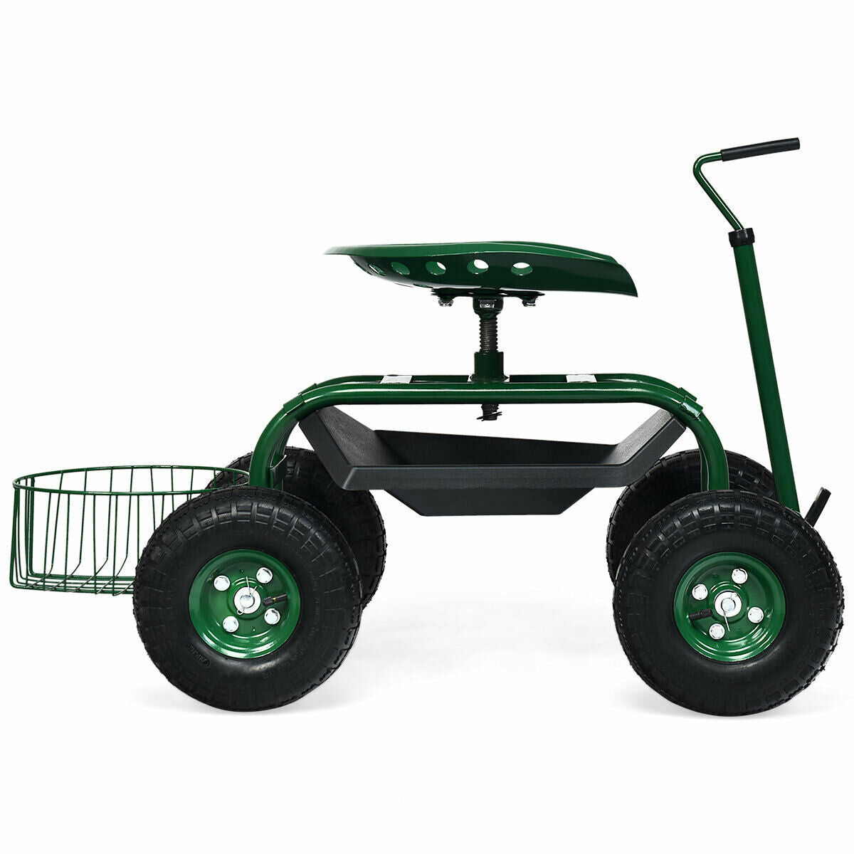 Carro de jardín con manija extensible, patinete de jardín con ruedas - Verde