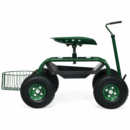 Carro de jardín con manija extensible, patinete de jardín con ruedas - Verde