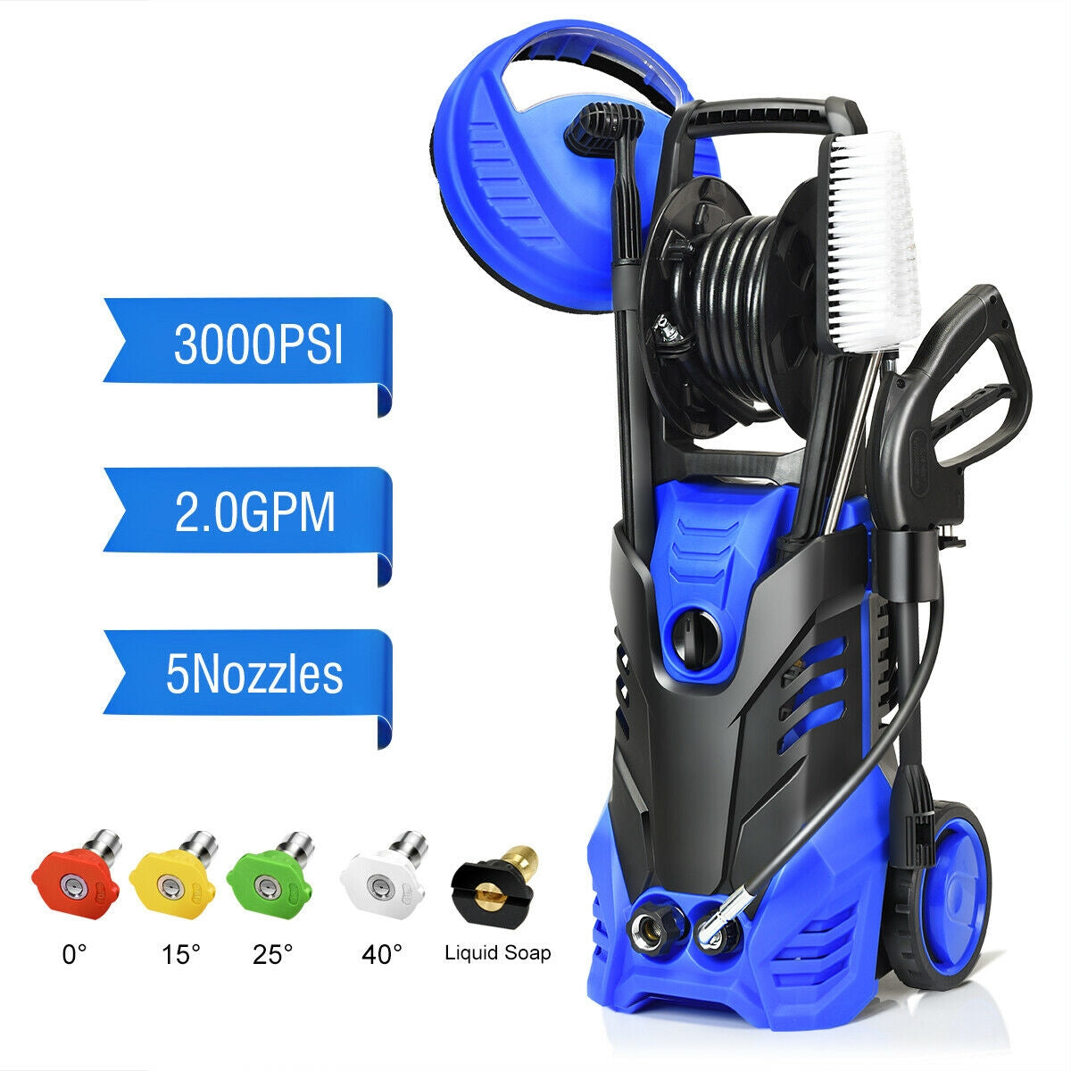 Hidrolavadora eléctrica de alta presión de 3000 PSI con limpiador de patios - Azul