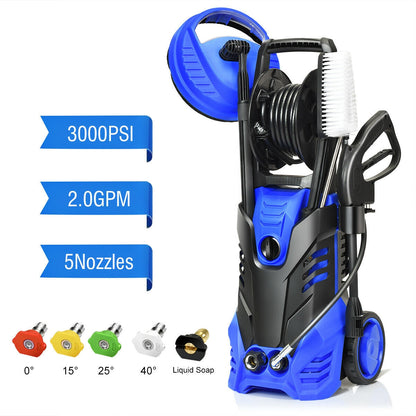 Hidrolavadora eléctrica de alta presión de 3000 PSI con limpiador de patios - Azul