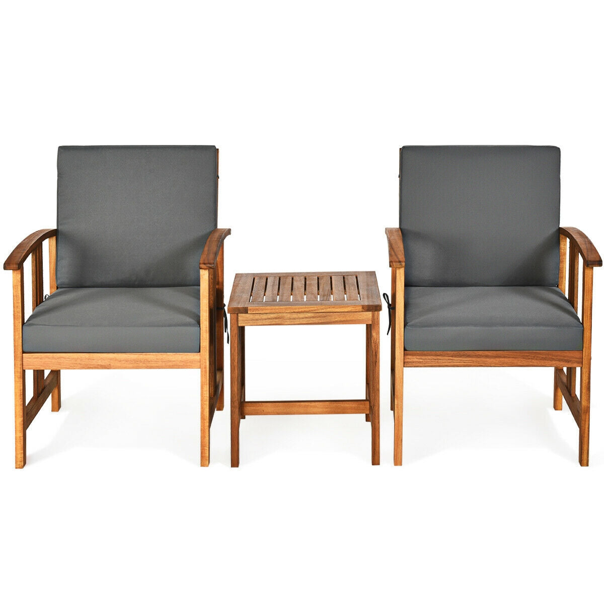Juego de muebles de sofá para patio exterior de madera maciza de 3 piezas - Gris