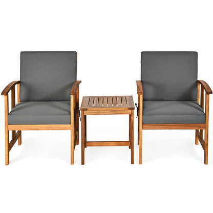 Juego de muebles de sofá para patio exterior de madera maciza de 3 piezas - Gris