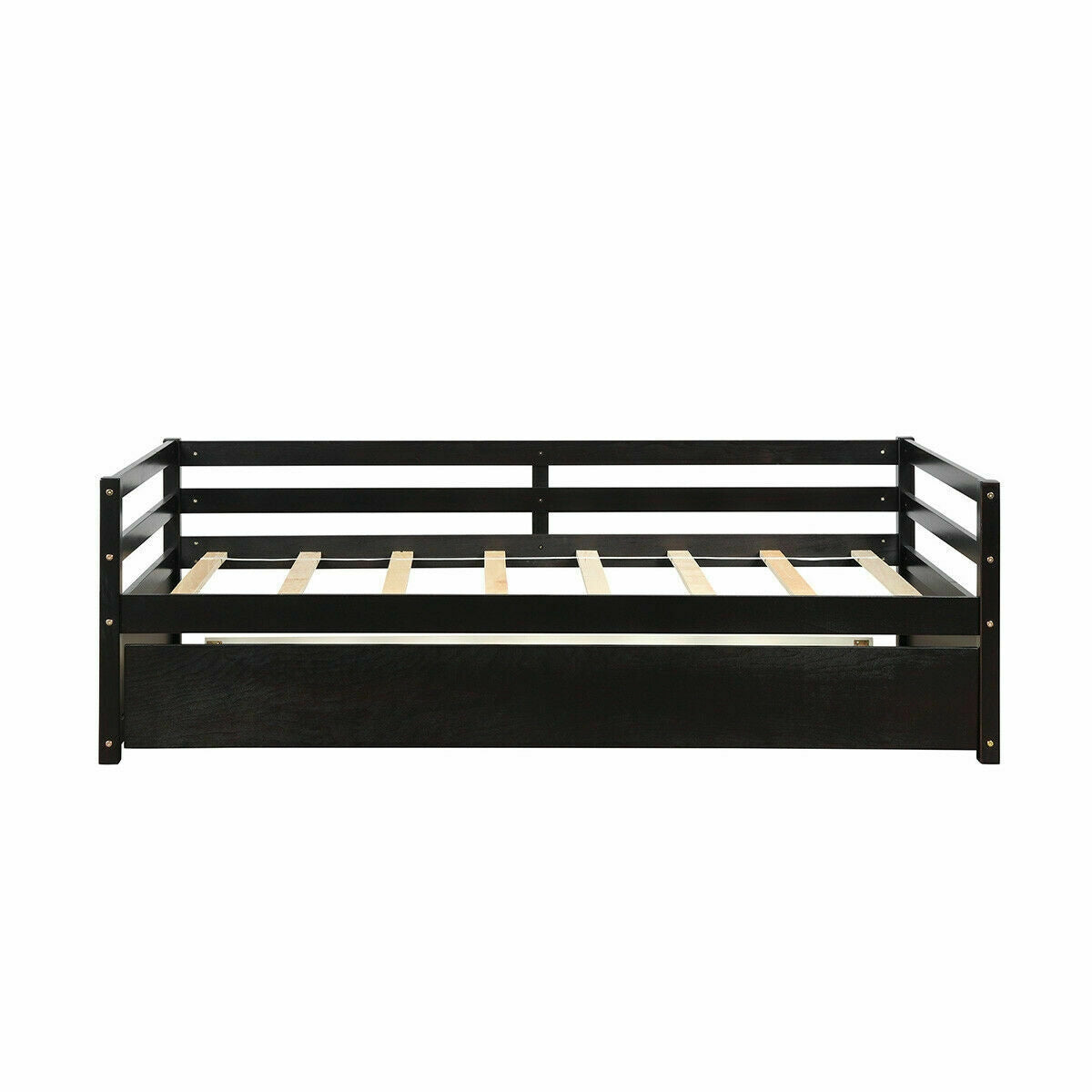 Twin Size Wooden Slat Trundle Platform-Dark Brown
