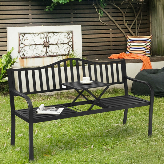Patio Garden Bench Steel Frame with Adjustable Center Table - Tampa Home & Garden Store