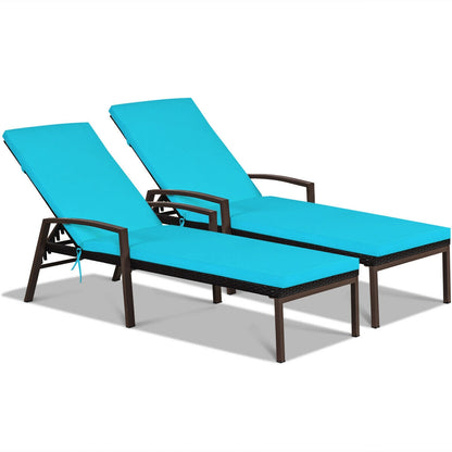 2 Pieces Patio Rattan Adjustable Back Lounge Chair with Armrest and Removable Cushions-Red