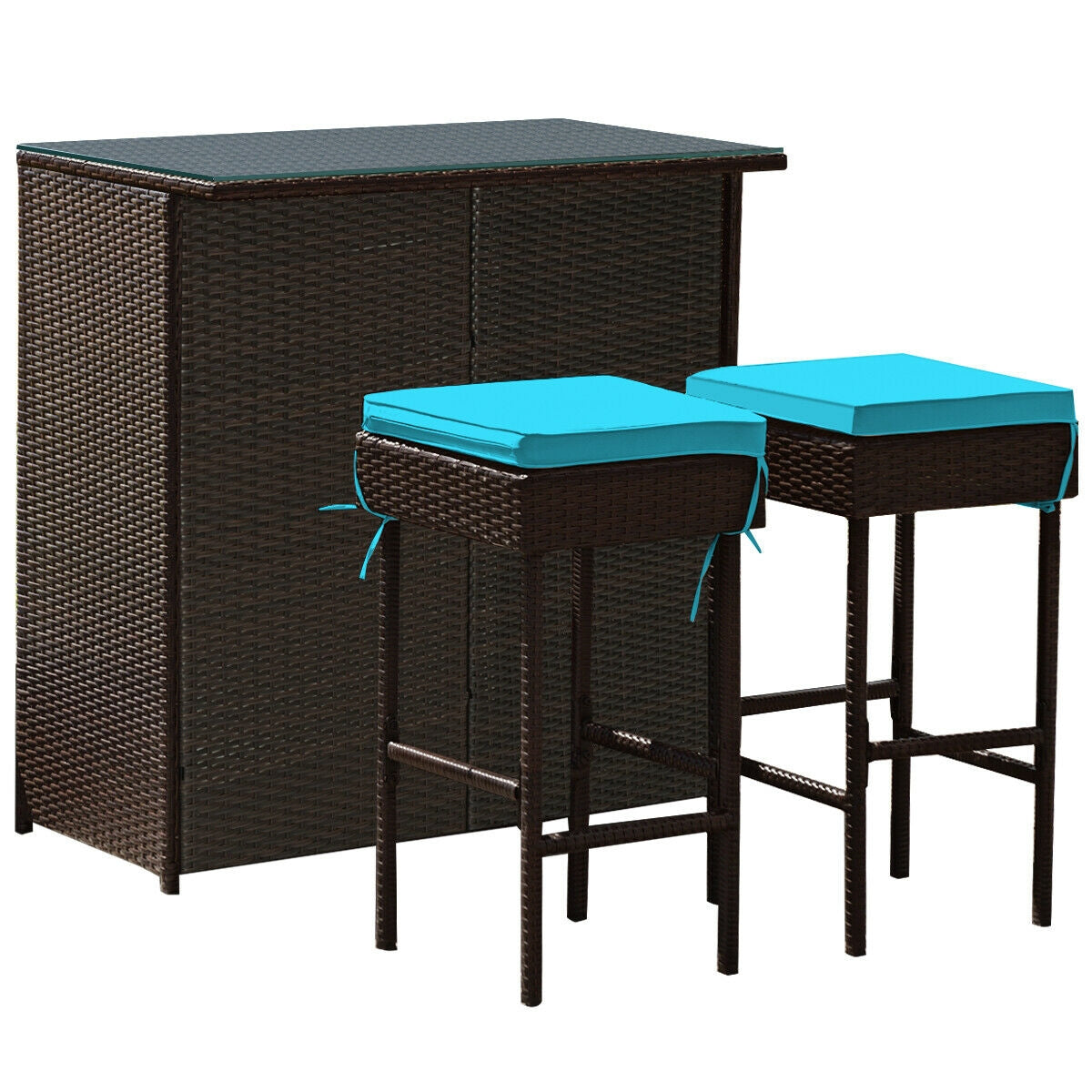 Juego de comedor de 3 piezas para patio de mimbre con mesa alta y taburetes - Rojo