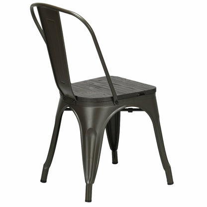 4 Pieces Tolix Style Metal Dining Side Chair Stackable Wood Seat