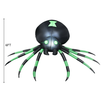 6 Feet Halloween Inflatable Spider DirectDeals, black body with lime-green legs and glowing eyes on Tampa Home & Garden Store