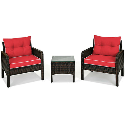 Juego de 3 piezas de conversación para patio exterior de ratán con cojines de asiento - Beige