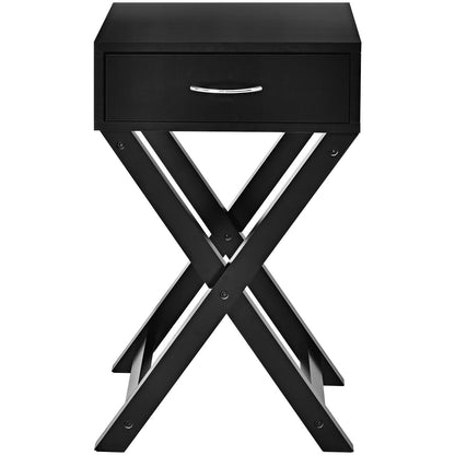 Mesa Auxiliar de Sofá de Diseño con Cajón en Forma de X para Sala de Estar o Dormitorio - Negro