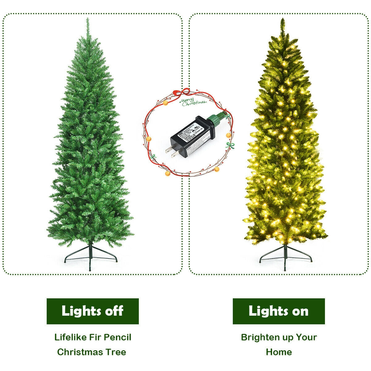 6 ft PVC Hinged Pre-lit Artificial Fir Pencil Christmas Tree with 150 Lights DirectDeals on Tampa Home & Garden Store
