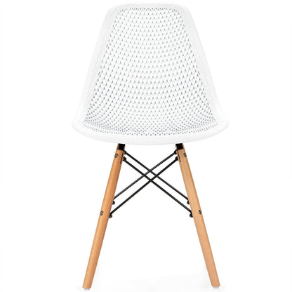 4 Pieces Modern Plastic Hollow Chair Set with Wood Leg