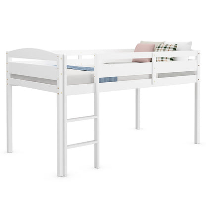 Wooden Twin Low Loft Bunk Bed with Guard Rail and Ladder-Dark Brown