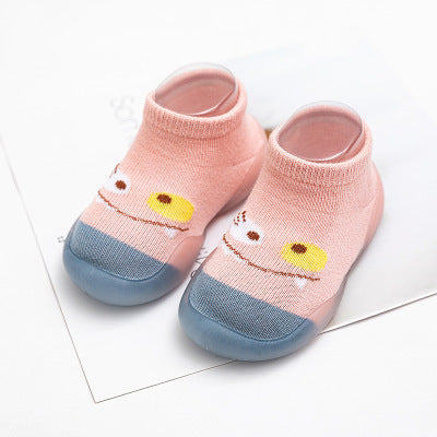Infant anti-slip socks pink cotton pair with blue toe caps cartoon face Stevvex on Tampa Home & Garden Store