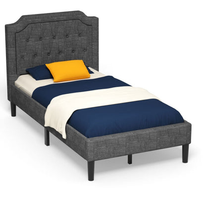 Cama Plataforma Tapizada Gemela de Lino con Cabecero y Base de Colchón