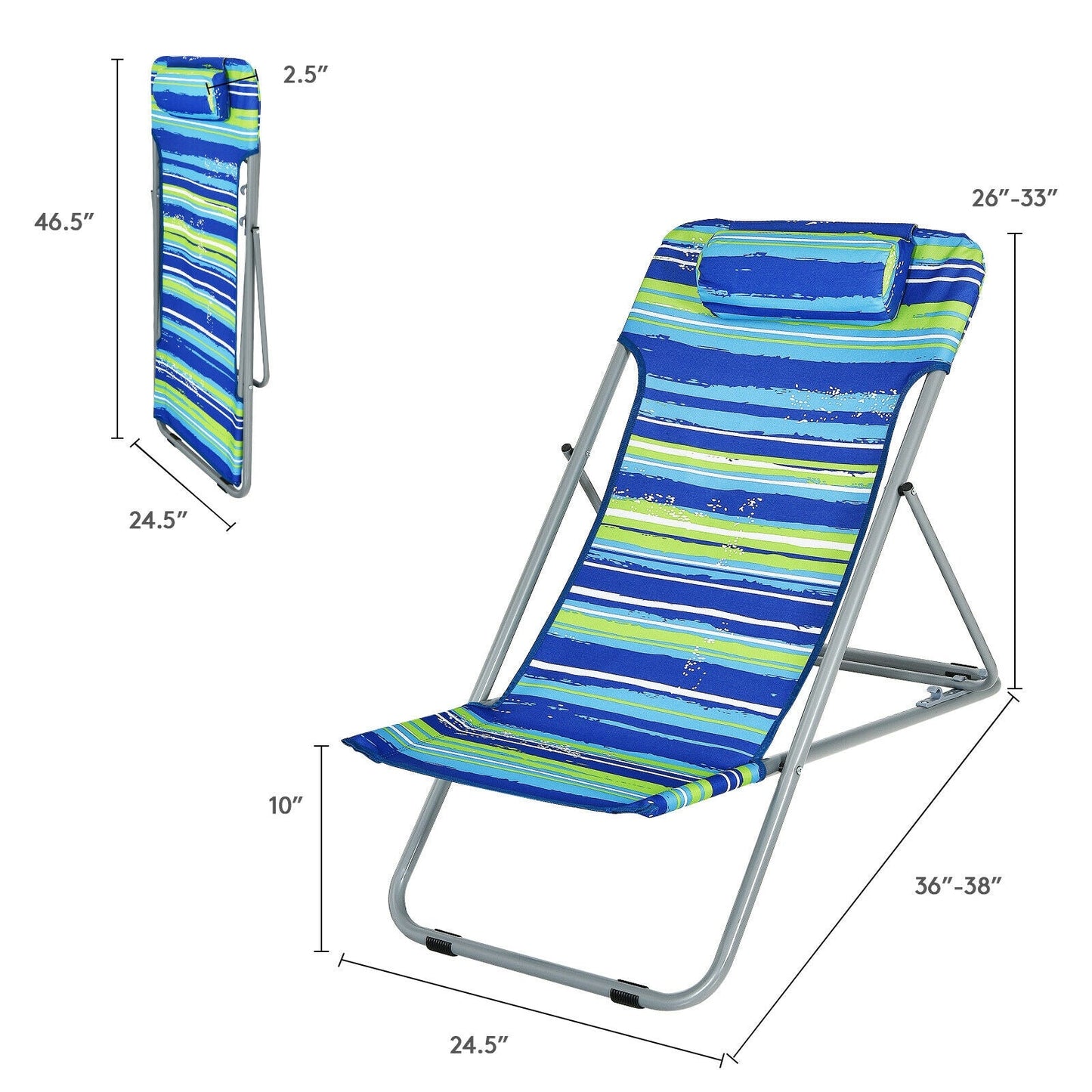 Juego de 2 sillas de playa portátiles con reposacabezas - Azul