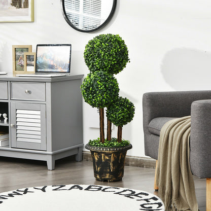 Árbol artificial de boj de triple bola de 36 pulgadas para interiores y exteriores