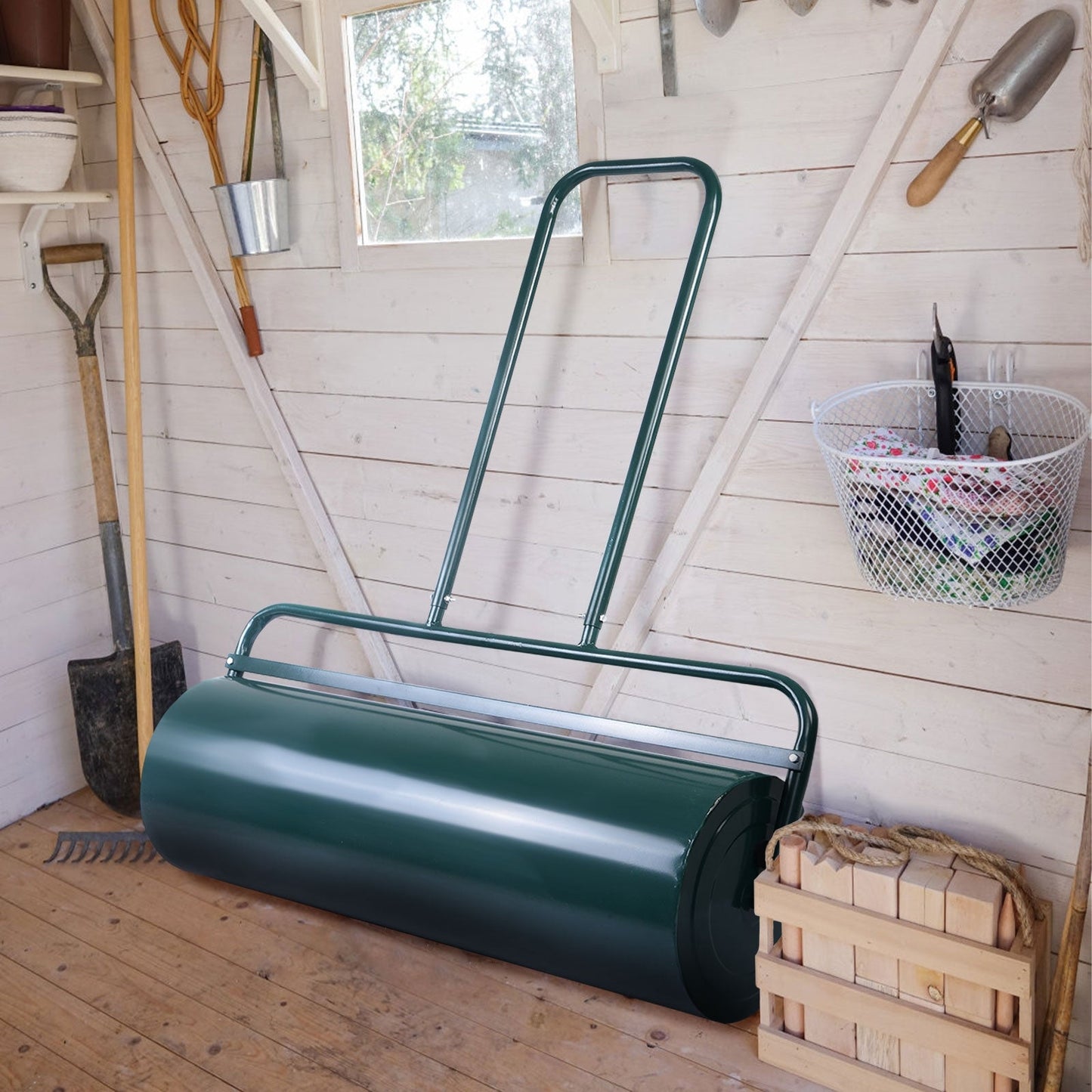 36 x 12 Inch Tow Lawn Roller Water Filled Metal Push Roller
