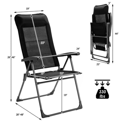 GemGear 2 Pcs Portable Patio Folding Chairs Black with Headrest mesh back folding steel frame on Tampa Home & Garden Store
