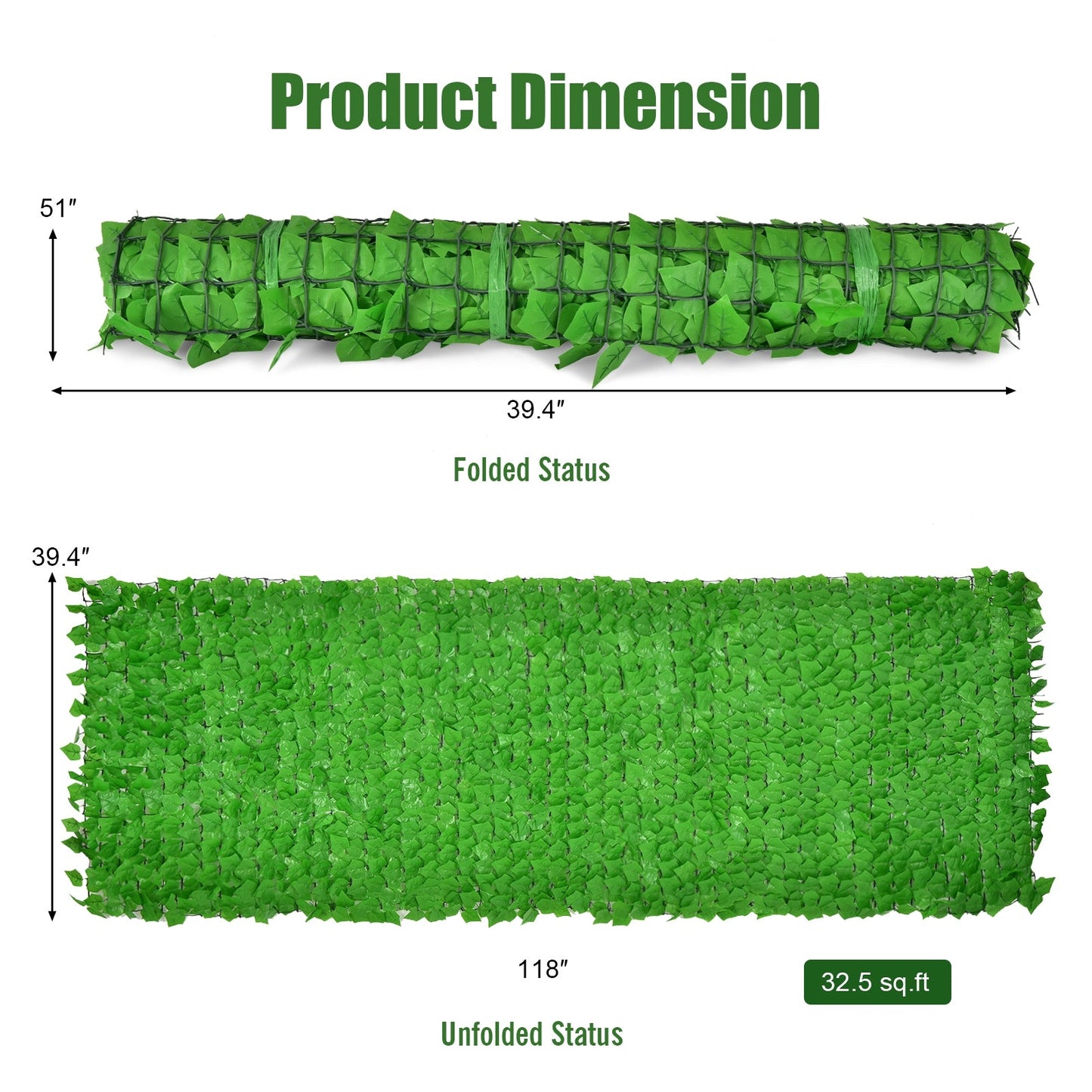 Valla de Hiedra Artificial para Decoración de Vallas y Enredaderas, 118 x 39 Pulgadas