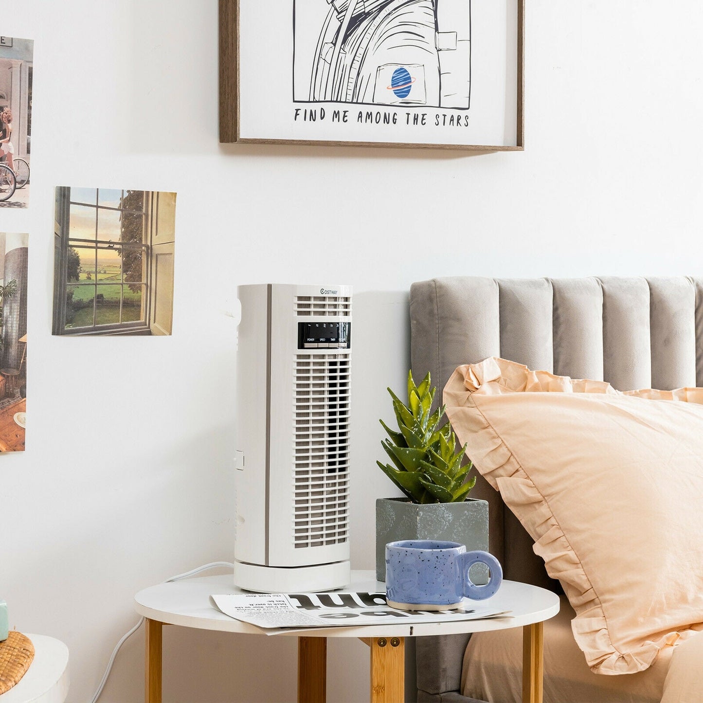Ventilador de torre mini oscilante de 14 pulgadas con 3 velocidades y temporizador - Blanco