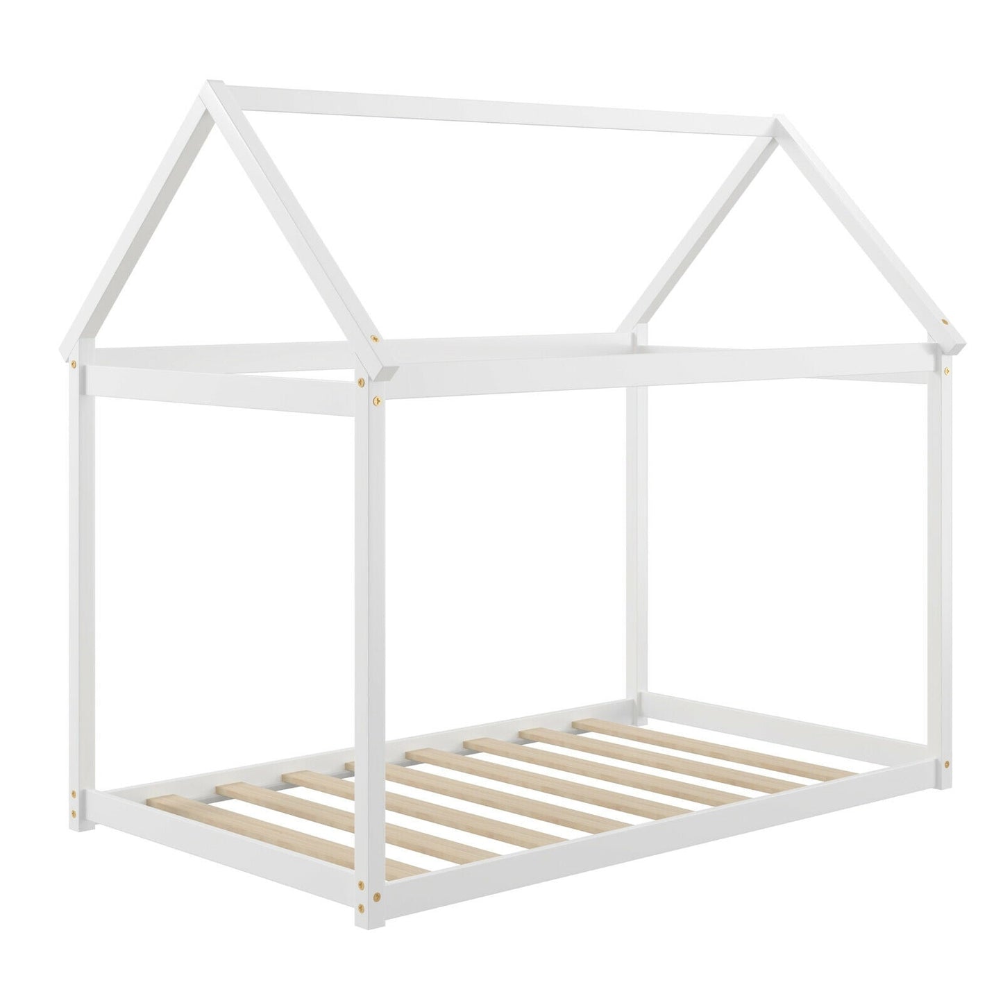 Cama de Plataforma Baja para Niños Estable con Techo y Somier de Lamas Resistentes-Espresso