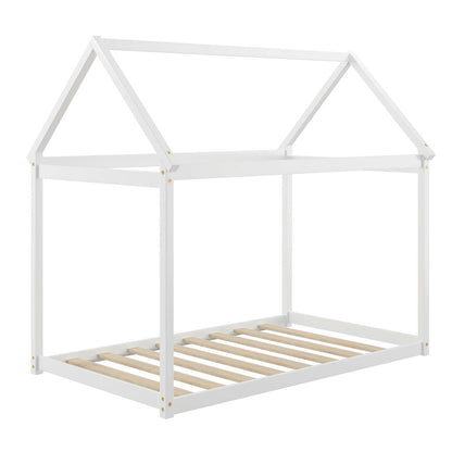 Cama de Plataforma Baja para Niños Estable con Techo y Somier de Lamas Resistentes-Espresso