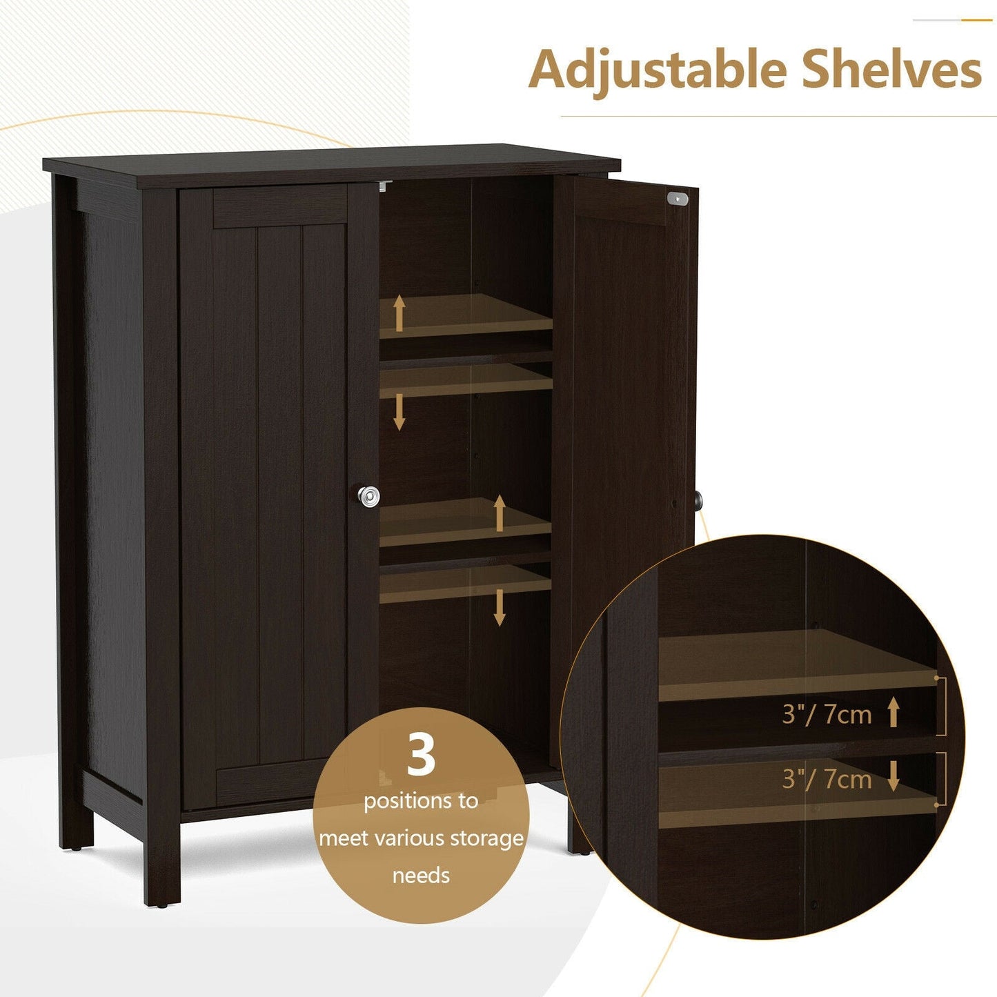 2-Door Bathroom Floor Storage Cabinet Space Saver Organizer