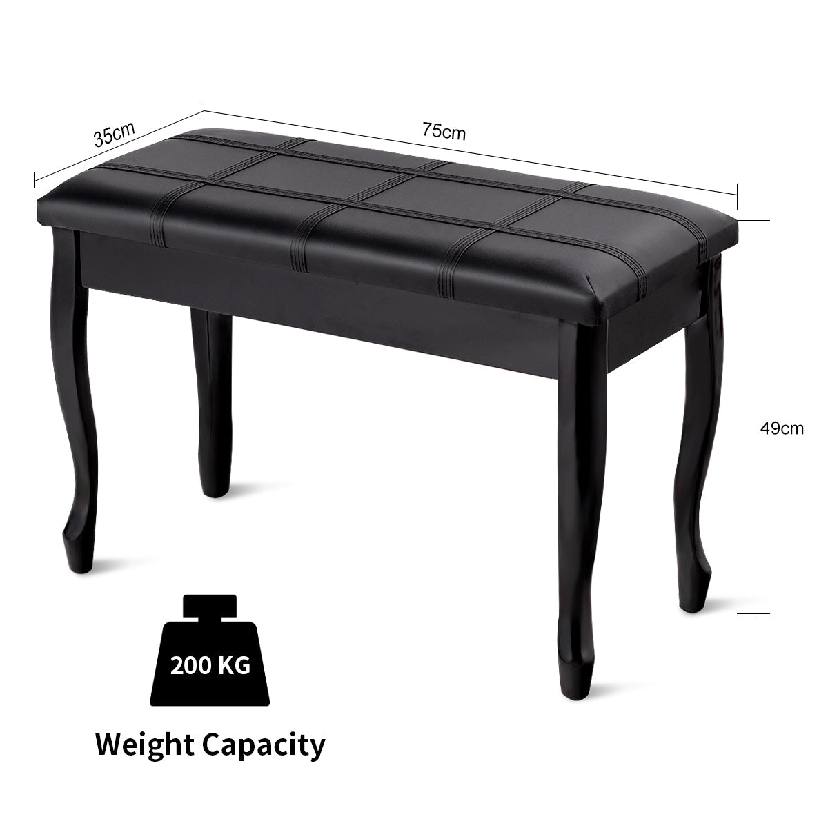 Banquetas de madera maciza con almacenamiento para piano en piel sintética - Negro