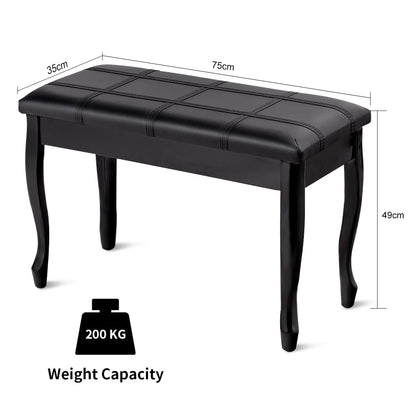 Banquetas de madera maciza con almacenamiento para piano en piel sintética - Negro