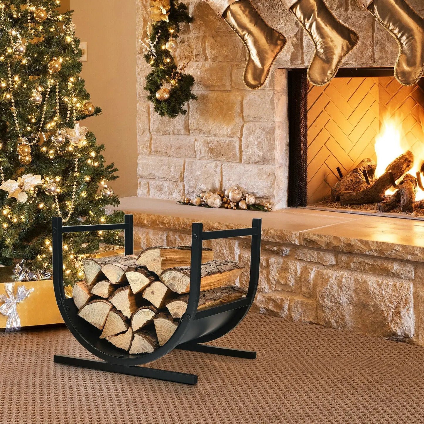 17 Inch U Shaped Firewood Rack Steel Outdoor Use