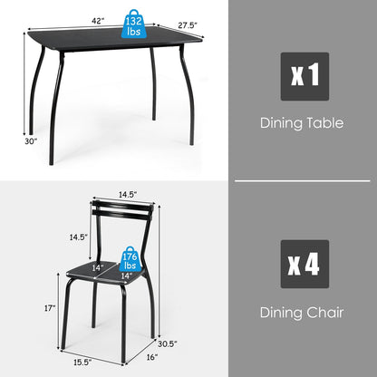 Juego de comedor de 5 piezas con 4 sillas y respaldos
