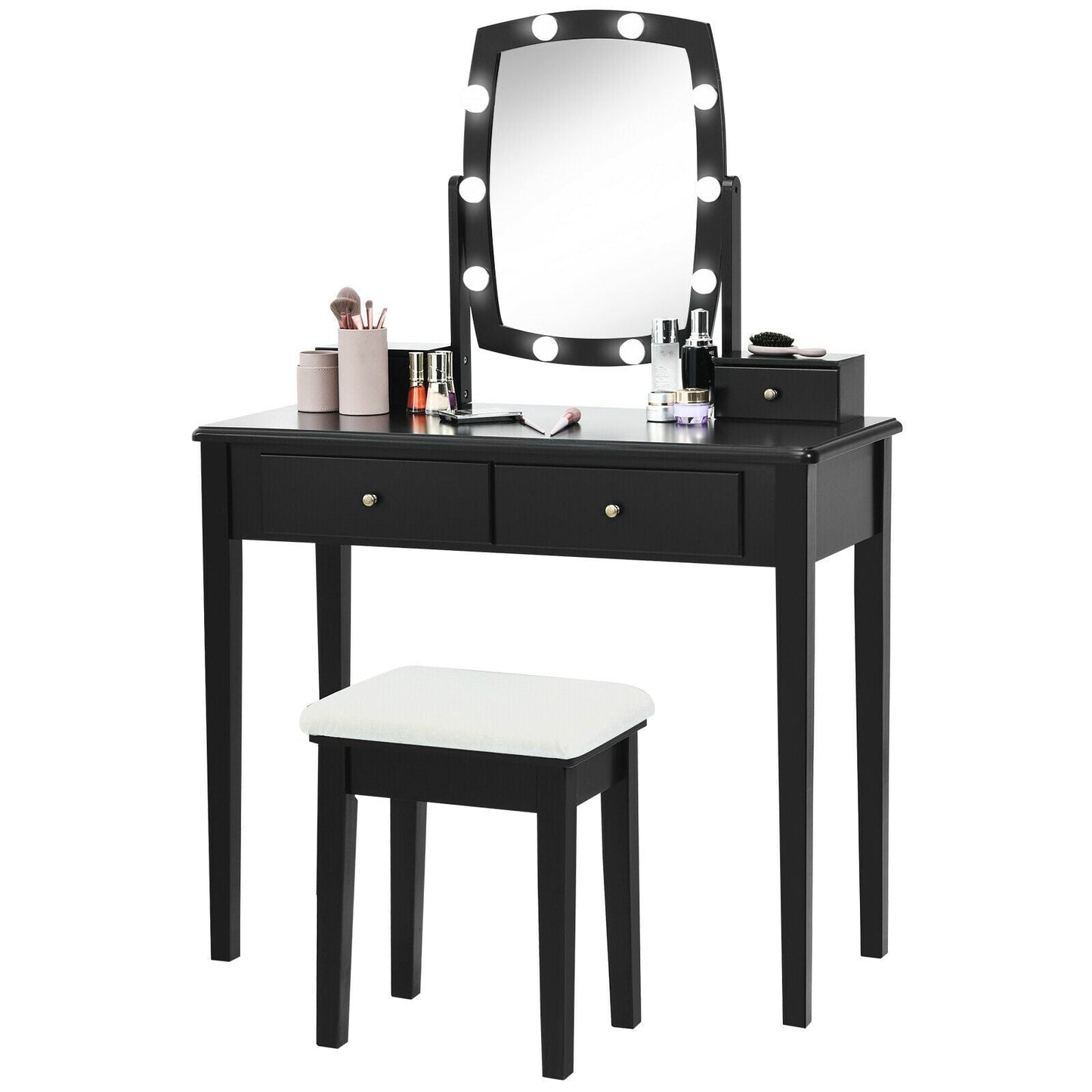 Tocador con Espejo Iluminado para Dormitorio y Vestidor - Negro