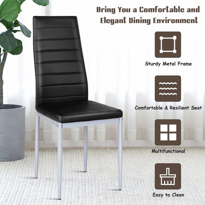 4 sillas laterales de comedor de cuero PVC de diseño elegante -Negro
