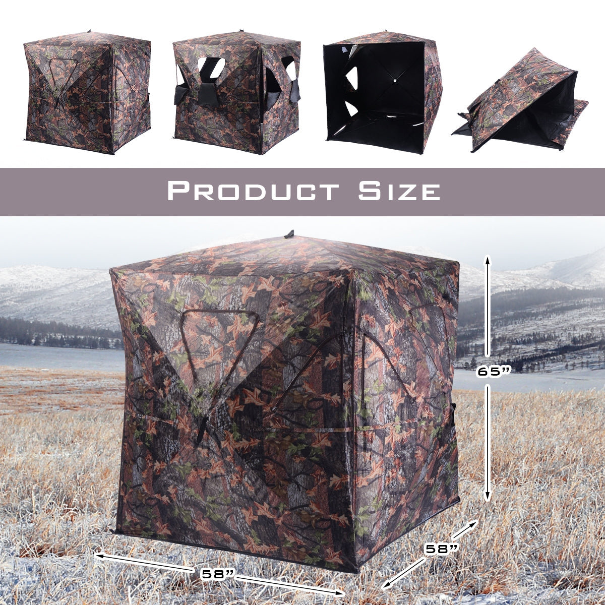 GemGear CAMO ground hunting blind pop-up deer hide with 58x58in base and 65in height on Tampa Home & Garden Store