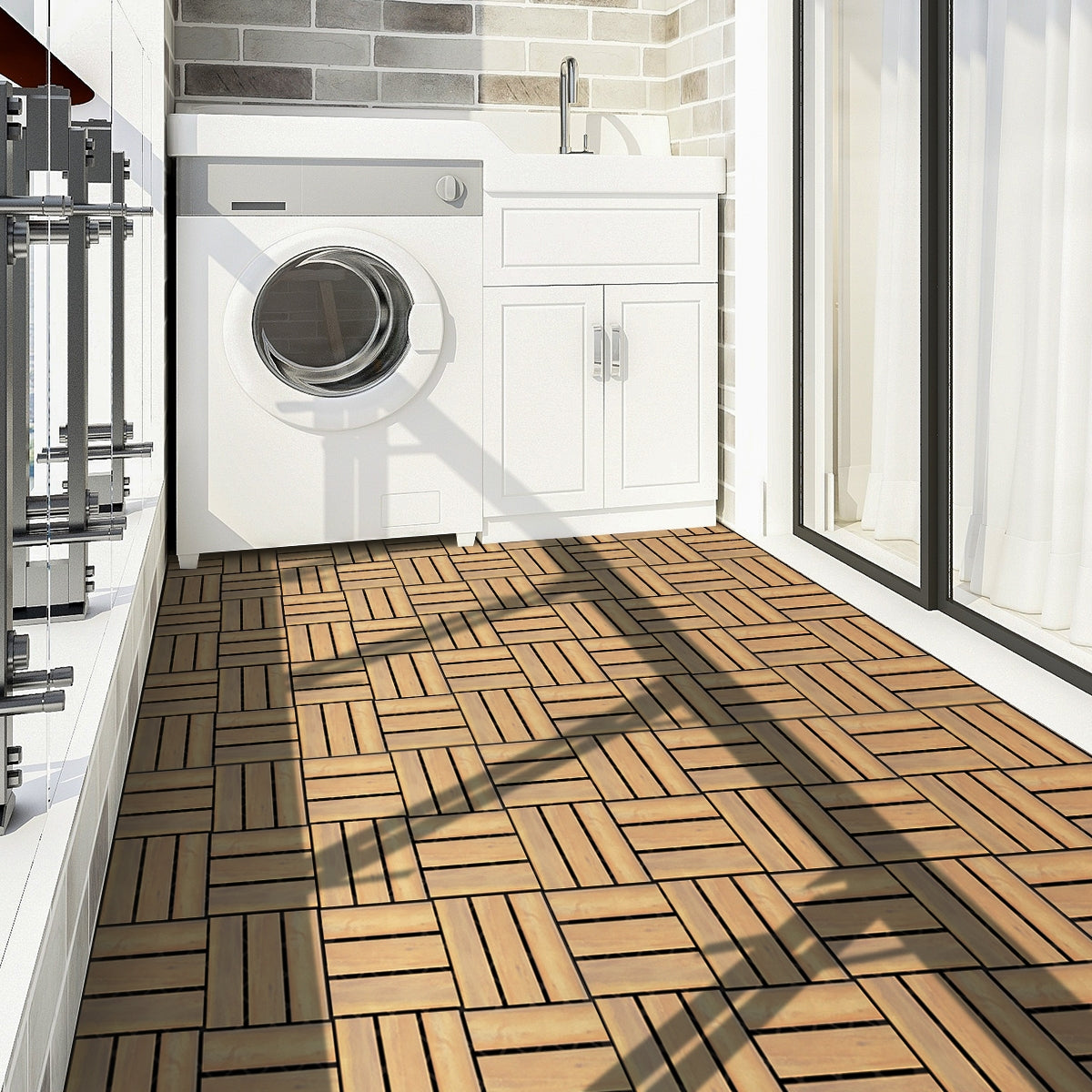 10 piezas de piso de baldosas entrelazadas de madera de acacia de 12 x 12 pulgadas