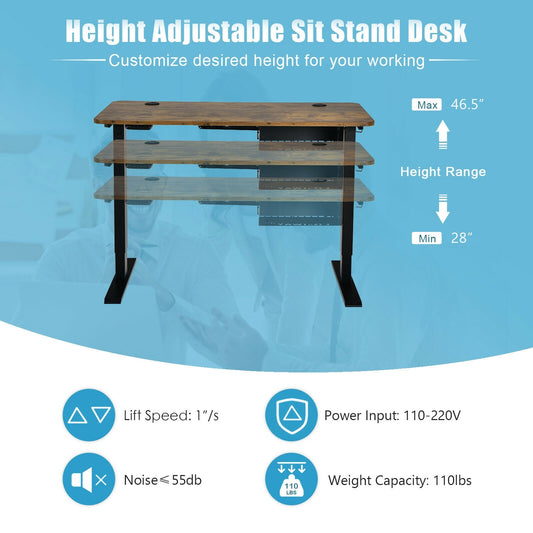 48-inch Electric Height Adjustable Standing Desk with Control Panel-Rustic Brown - Tampa Home & Garden Store