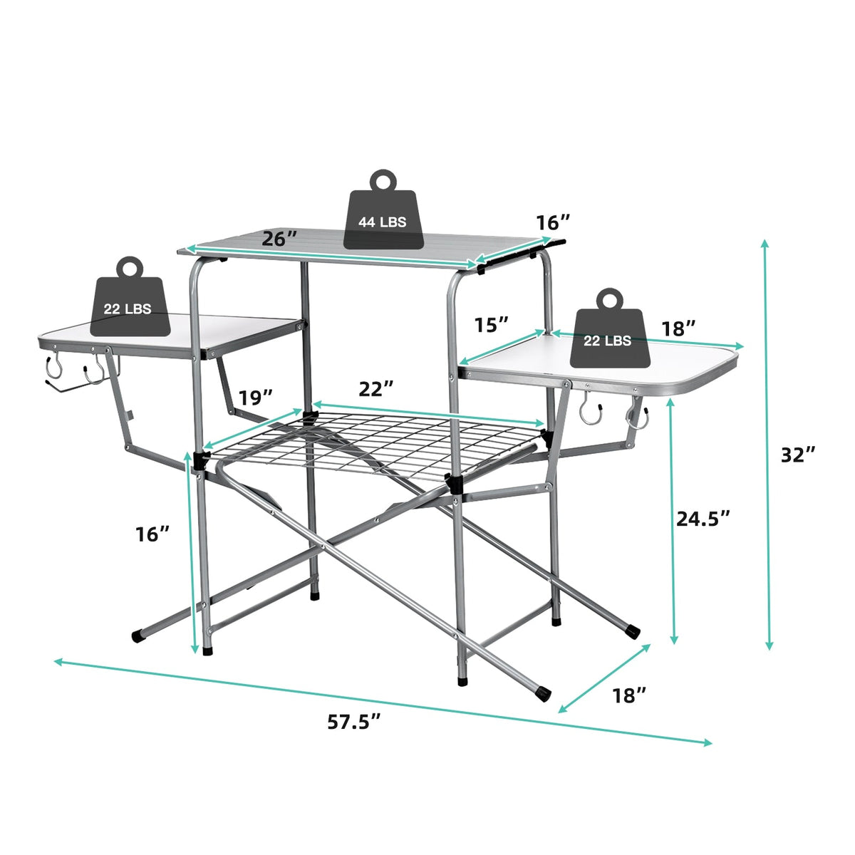 Foldable Outdoor BBQ Table Grilling Stand by GemGear with grey top and side hooks on Tampa Home & Garden Store