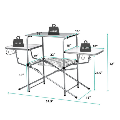 Foldable Outdoor BBQ Table Grilling Stand by GemGear with grey top and side hooks on Tampa Home & Garden Store