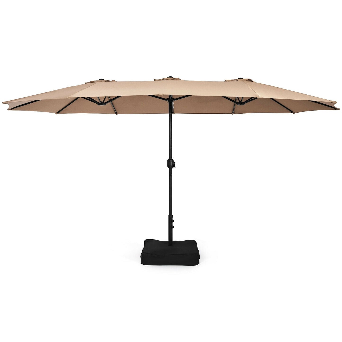 15 Feet Double-Sided Twin Patio Umbrella with Crank and Base-Brown
