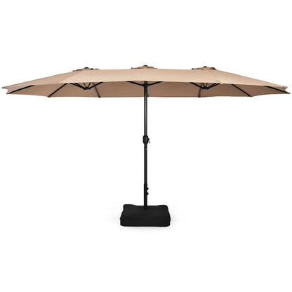 15 Feet Double-Sided Twin Patio Umbrella with Crank and Base-Brown