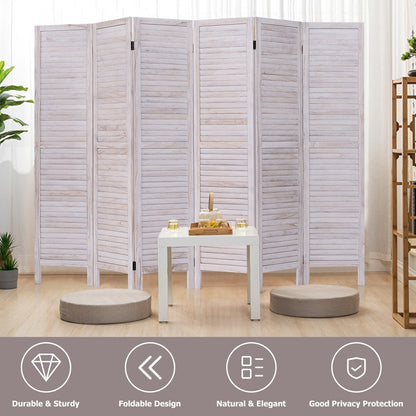 Pantalla divisoria de madera de 6 paneles estilo veneciano con lamas clásicas - Blanca
