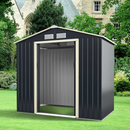 Caseta de Almacenamiento Metálica de 7 Pies x 4 Pies con Puertas Correderas Dobles con Cerradura - Gris