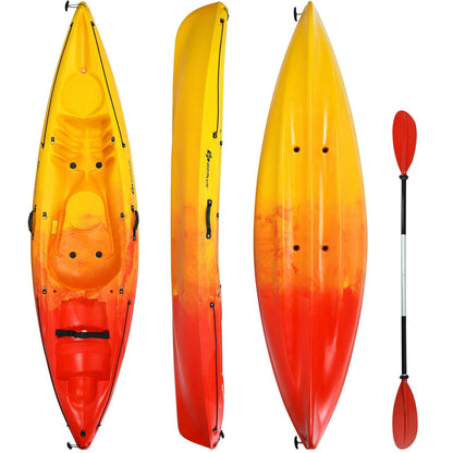 Single sit-on-top kayak by GemGear with detachable aluminum paddle in yellow-orange gradient on Tampa Home & Garden Store