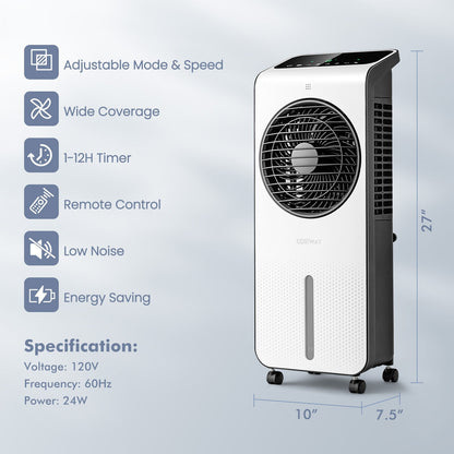 Enfriador de Aire Evaporativo 3 en 1 con Temporizador de 12H y Mando a Distancia - Blanco