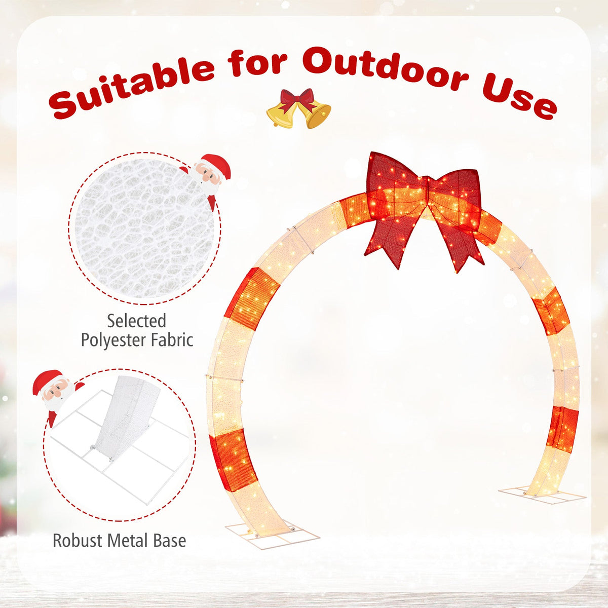 10.4 ft Christmas Archway by DirectDeals with red bow, LED lights and polyester fabric arch on Tampa Home & Garden Store